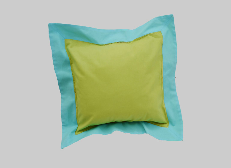 Baby Hemstitch Pillow Sham. Hot Green with Aqua color border